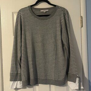 LOFT Gray & White Striped Sweater